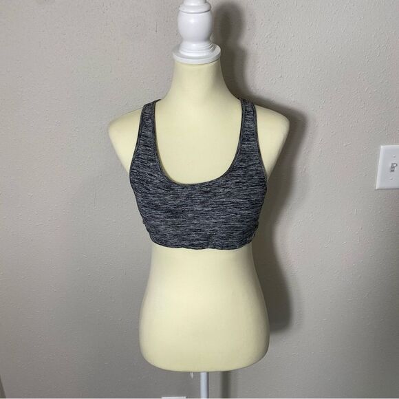 Holister Open Back Chriscross Black & Gray Spacedye Spots Bra Women's Size M - Picture 10 of 15